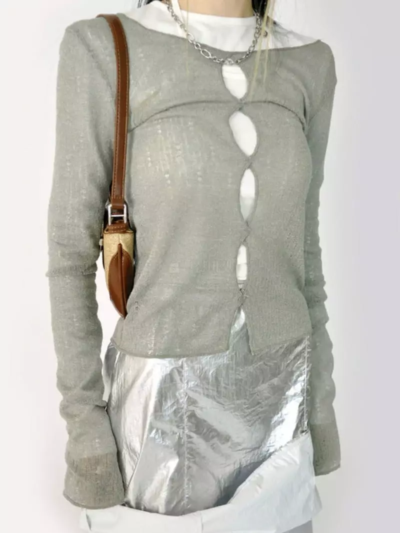 Buckle - Korean Women Fashion - #womensfashion - Wave Knit Tee - 12