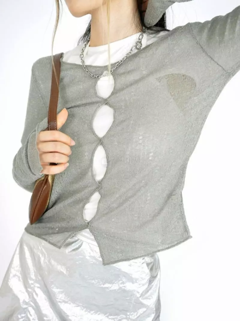 Buckle - Korean Women Fashion - #womensfashion - Wave Knit Tee - 6