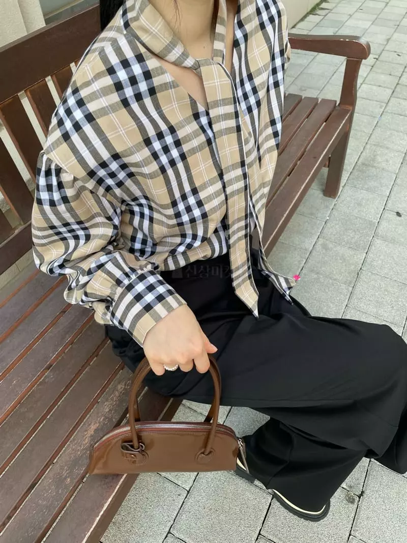 Buckle - Korean Women Fashion - #momslook - Check Tie Blouse - 4