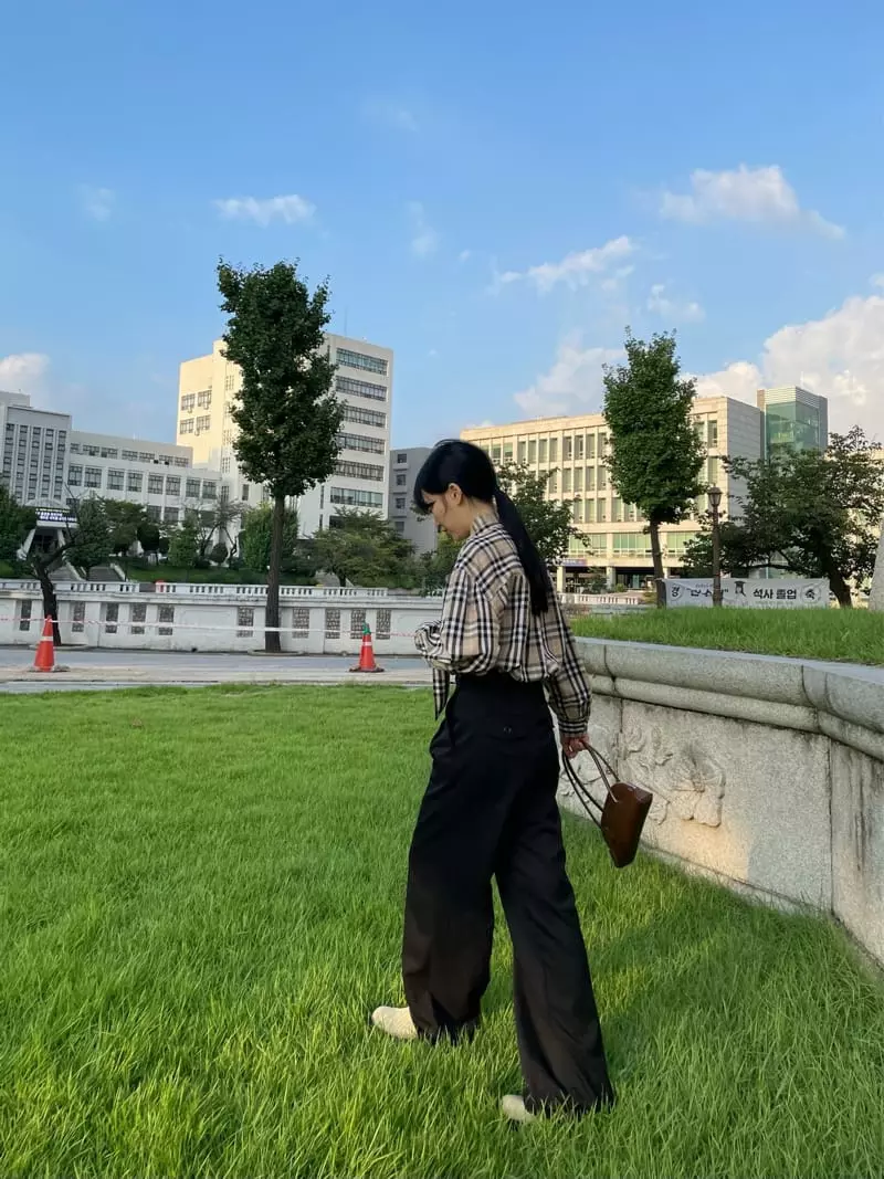 Buckle - Korean Women Fashion - #womensfashion - Check Tie Blouse - 8