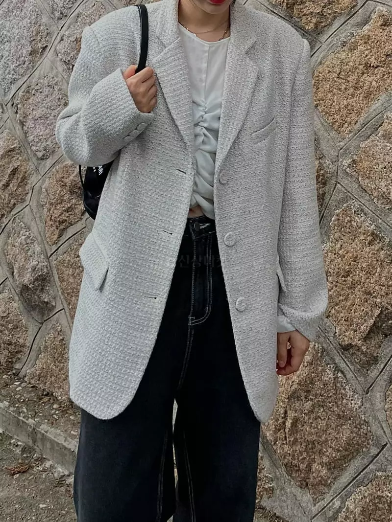 Buckle - Korean Women Fashion - #womensfashion - Check Twid Jacket - 11