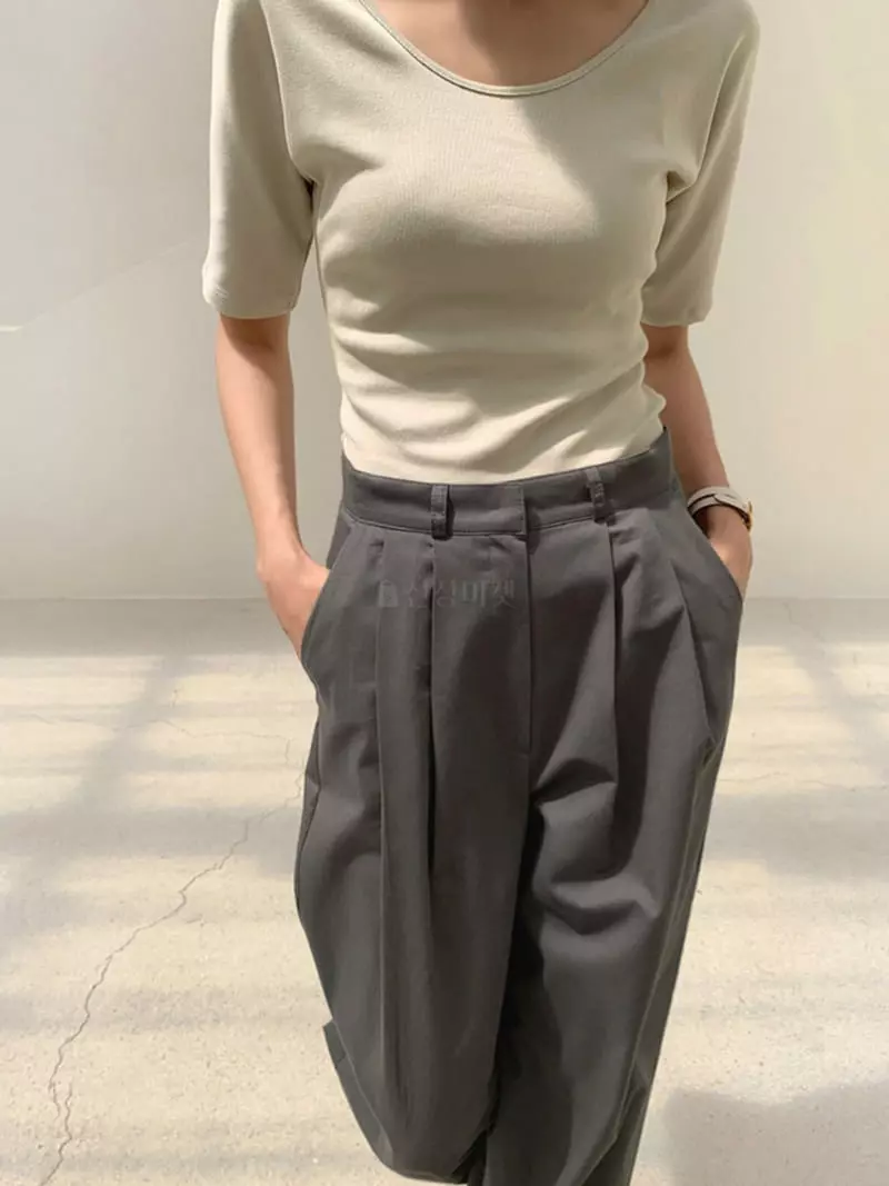 Buckle - Korean Women Fashion - #womensfashion - Two Tuck Pants