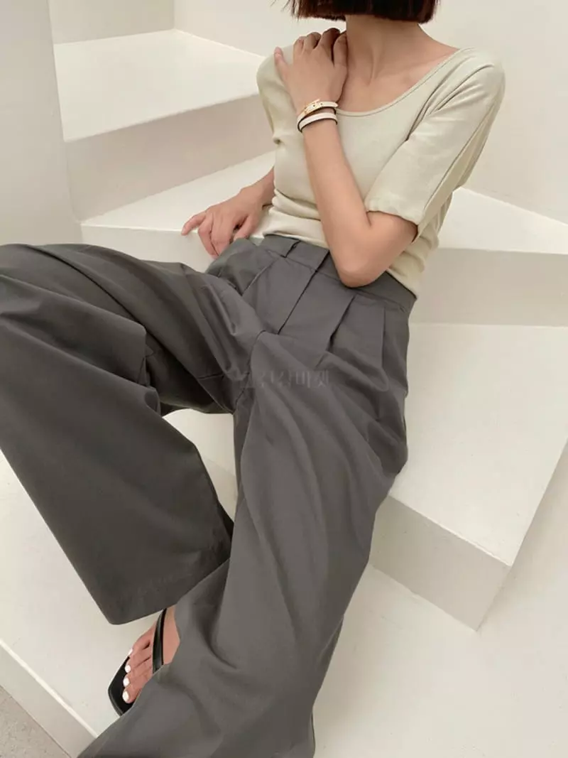 Buckle - Korean Women Fashion - #womensfashion - Two Tuck Pants - 3