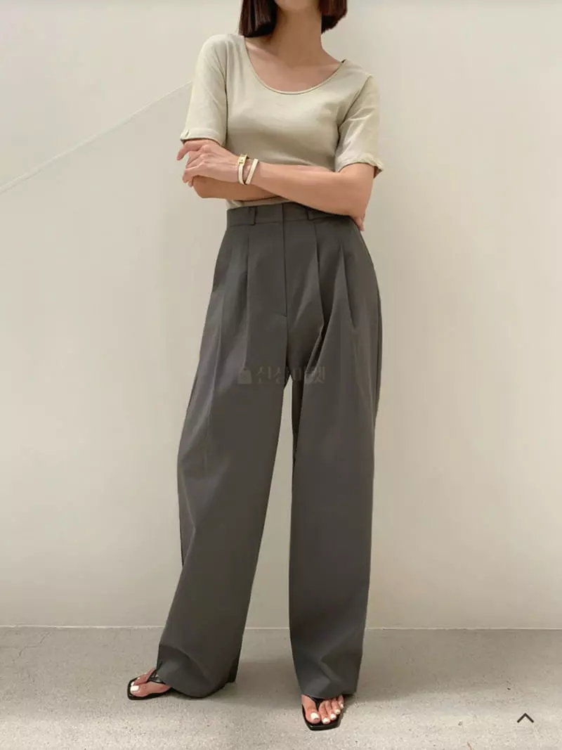 Buckle - Korean Women Fashion - #womensfashion - Two Tuck Pants - 5