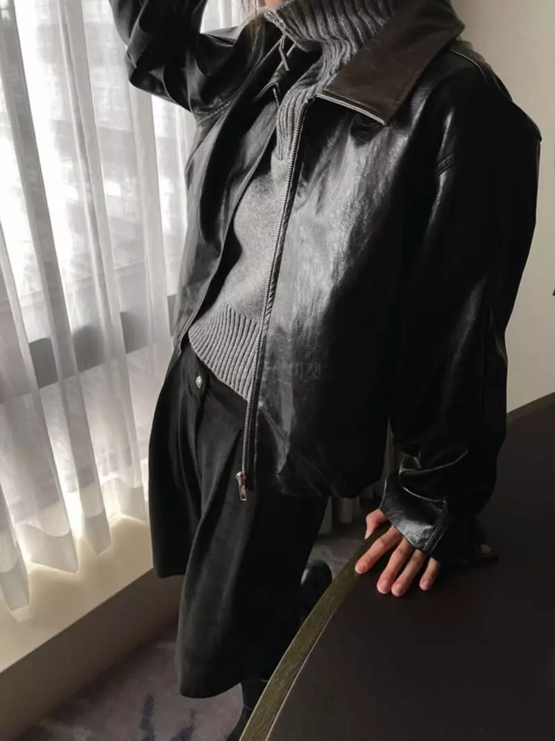 Charlotte - Korean Women Fashion - #restrostyle - Colro Lrather Jacket - 9
