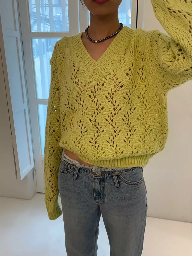 Charlotte - Korean Women Fashion - #womensfashion - Arc V Knit Tee - 2
