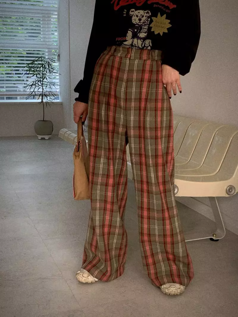 Clode - Korean Women Fashion - #womensfashion - Fleece Check Pants - 7