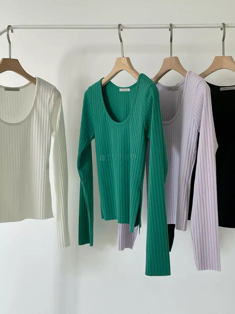 Creamvilla - Korean Women Fashion - #vintagekidsstyle - Fabric U Neck Tee - 8