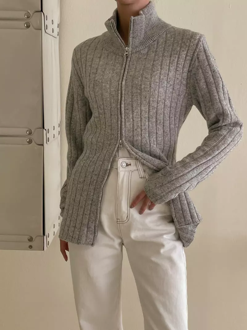 Dailyjud - Korean Women Fashion - #momslook - Rib Zip UP Knit - 3