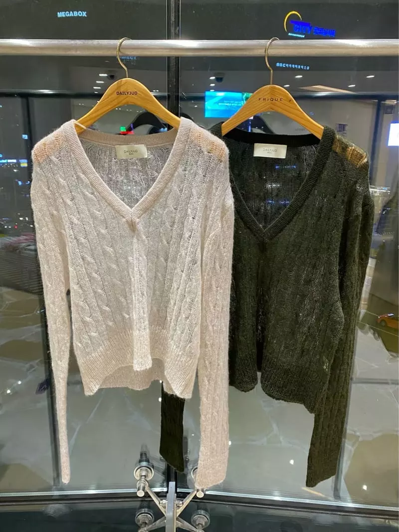 Dailyjud - Korean Women Fashion - #romanticstyle - Twist V Neck Knit Tee - 9