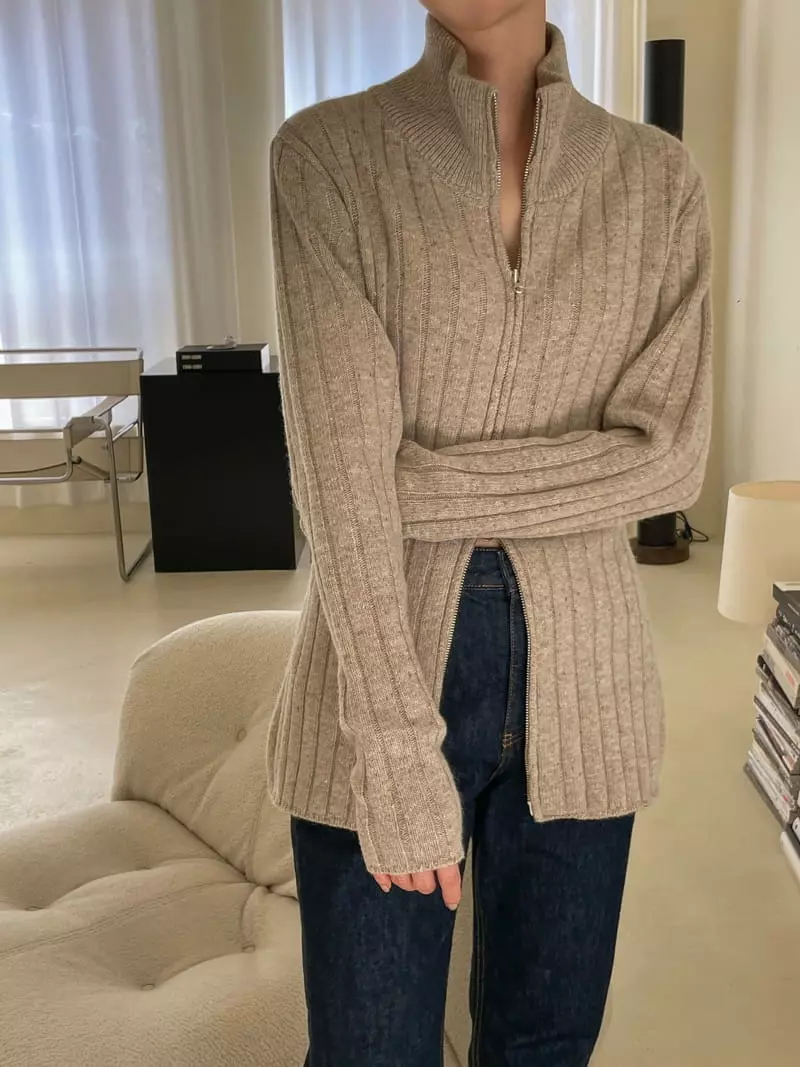 Dailyjud - Korean Women Fashion - #thatsdarling - Rib Zip UP Knit