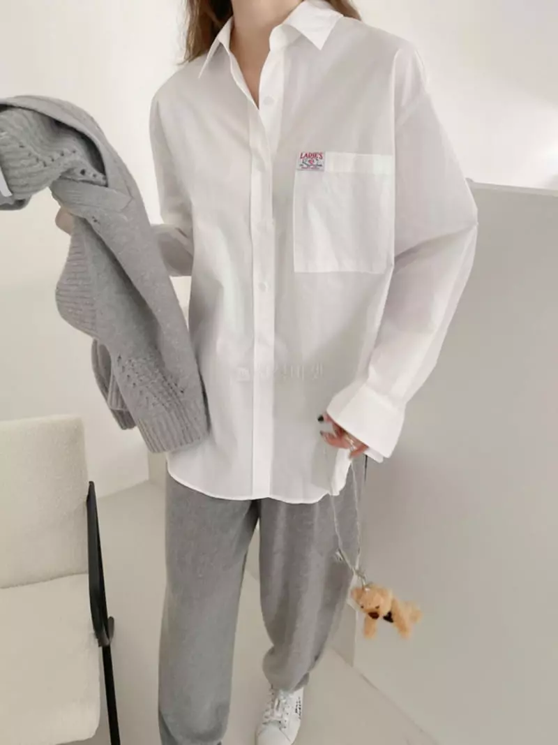Dailyjud - Korean Women Fashion - #womensfashion - Color Label Shirt