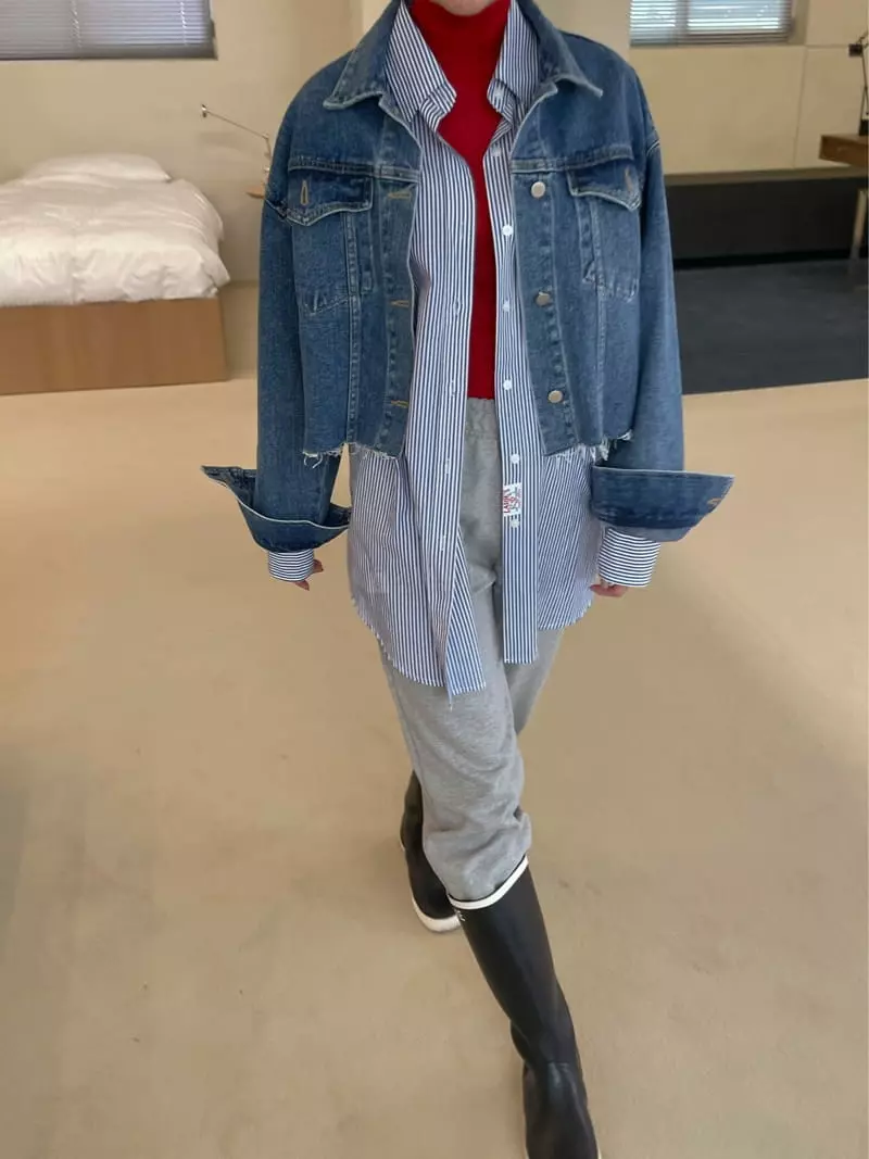 Dailyjud - Korean Women Fashion - #womensfashion - Crop Denim Jacket - 5