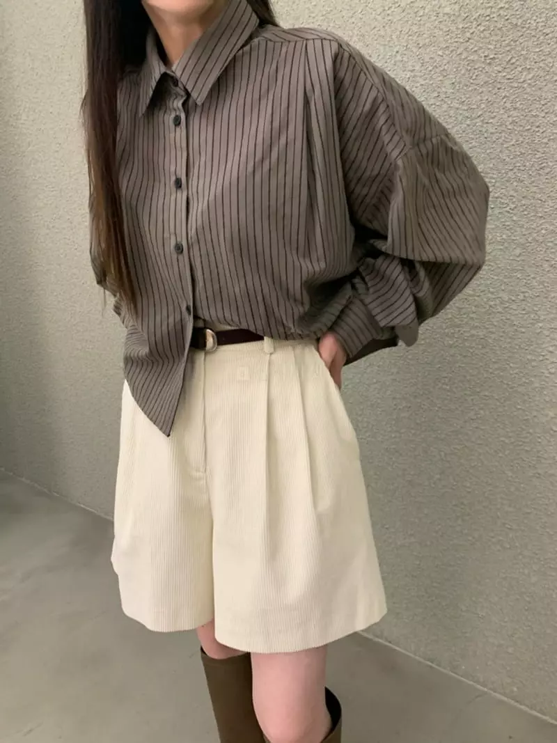 Daisy - Korean Women Fashion - #momslook - Stripes Crop Shirt - 11