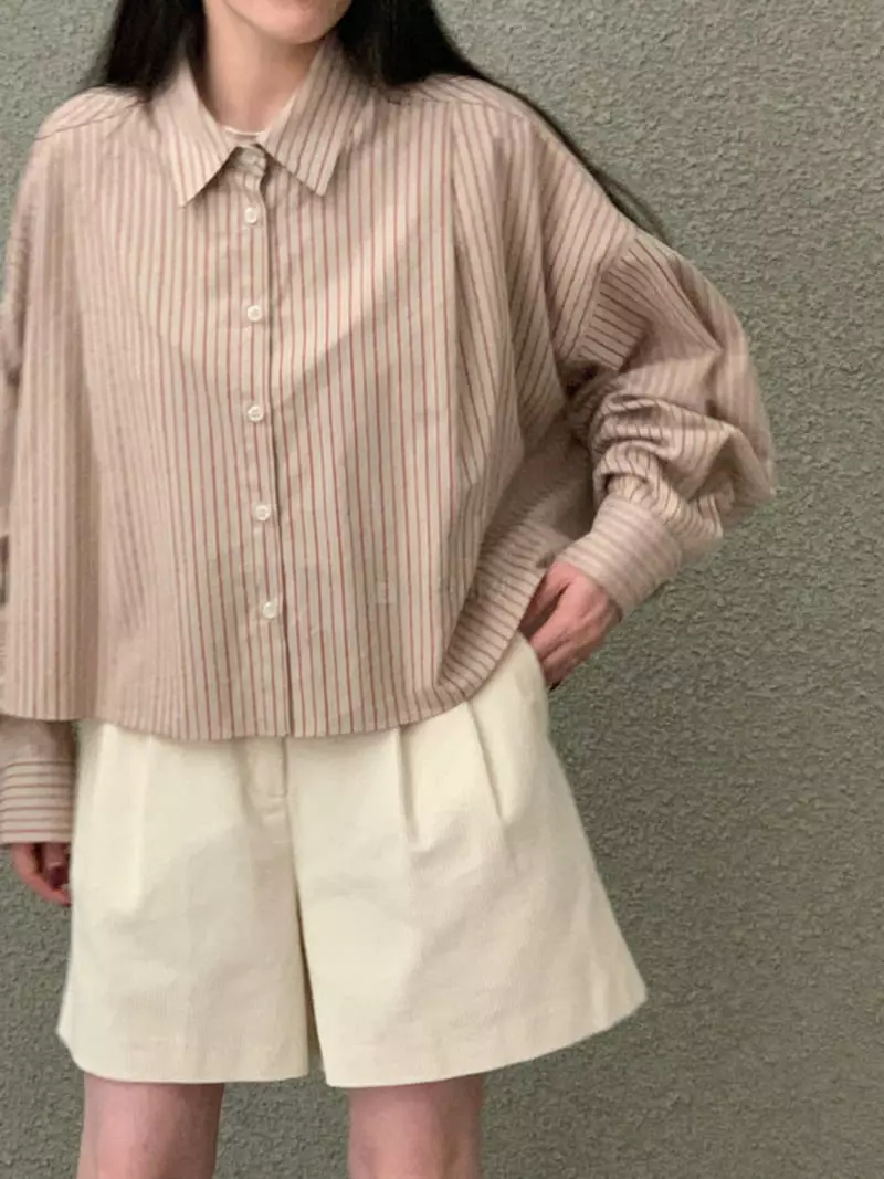 Daisy - Korean Women Fashion - #womensfashion - Stripes Crop Shirt - 6