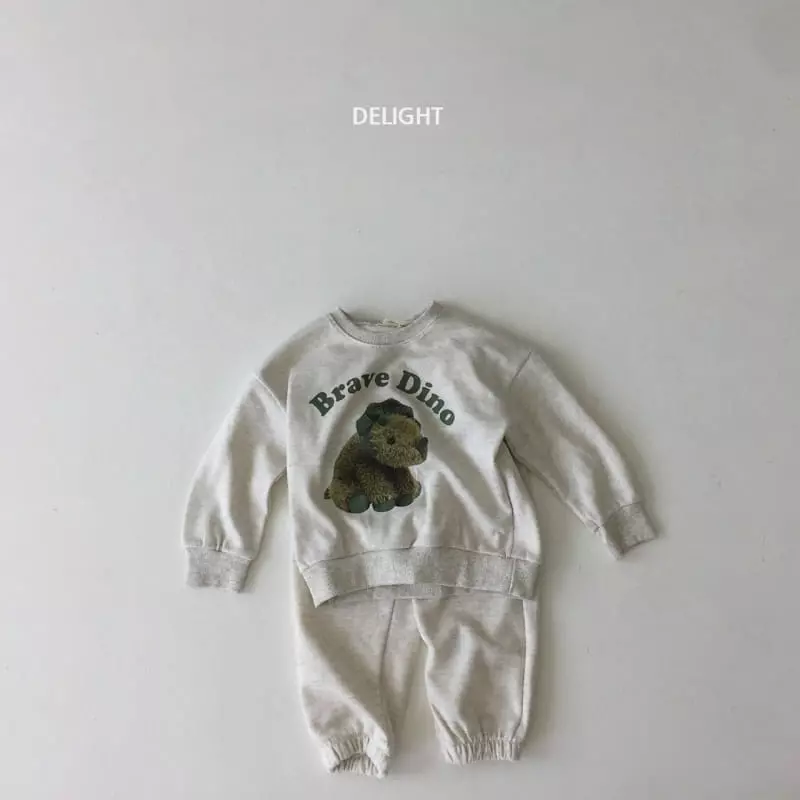 Delight - Korean Children Fashion - #kidzfashiontrend - Patch Dino Top Bottom Set - 8