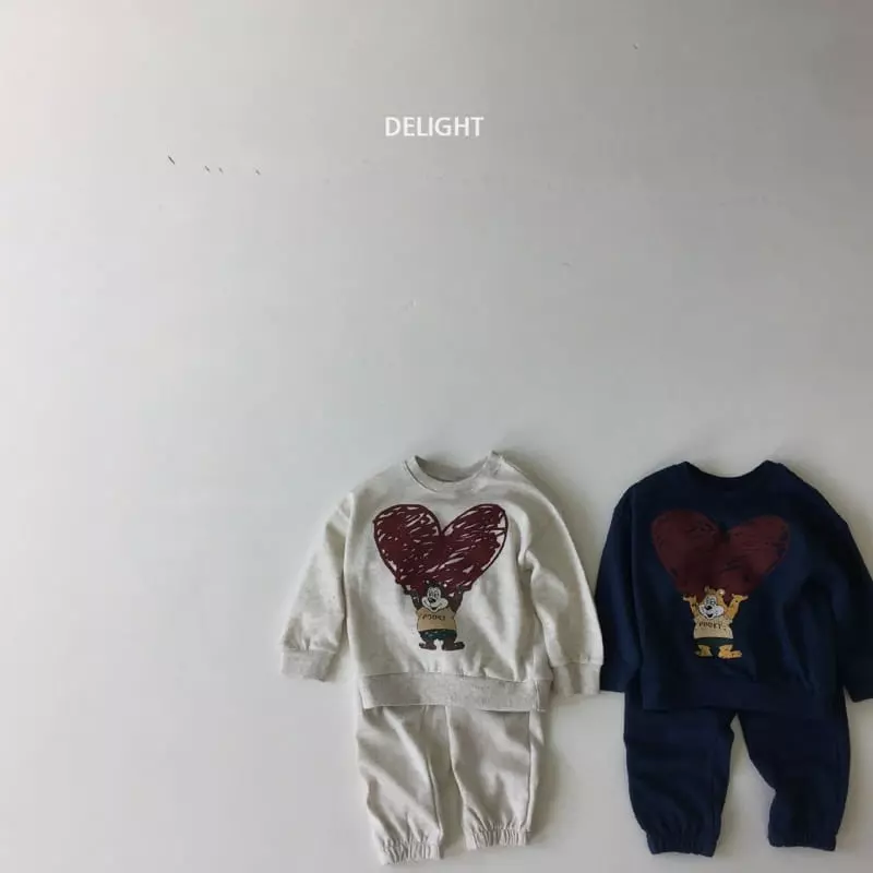 Delight - Korean Children Fashion - #todddlerfashion - Heart Bear Top Bottom Set - 2
