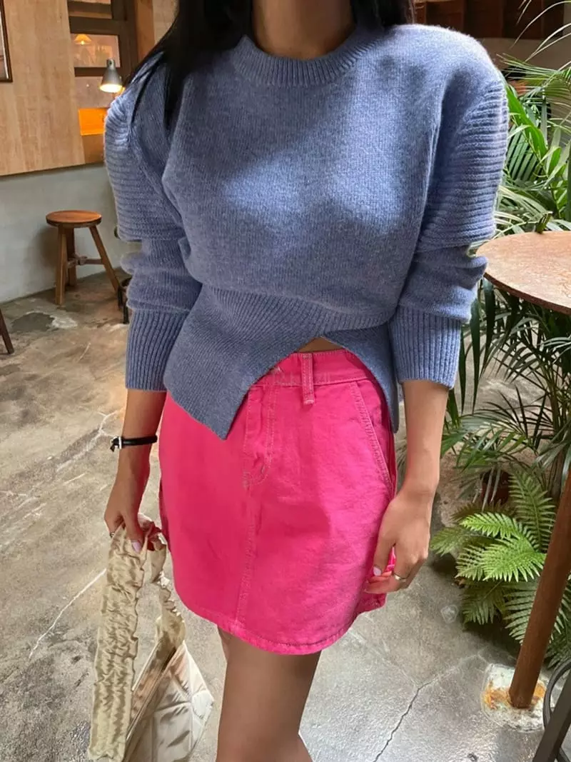 Douze - Korean Women Fashion - #momslook - Slit Puff Knit Tee - 2