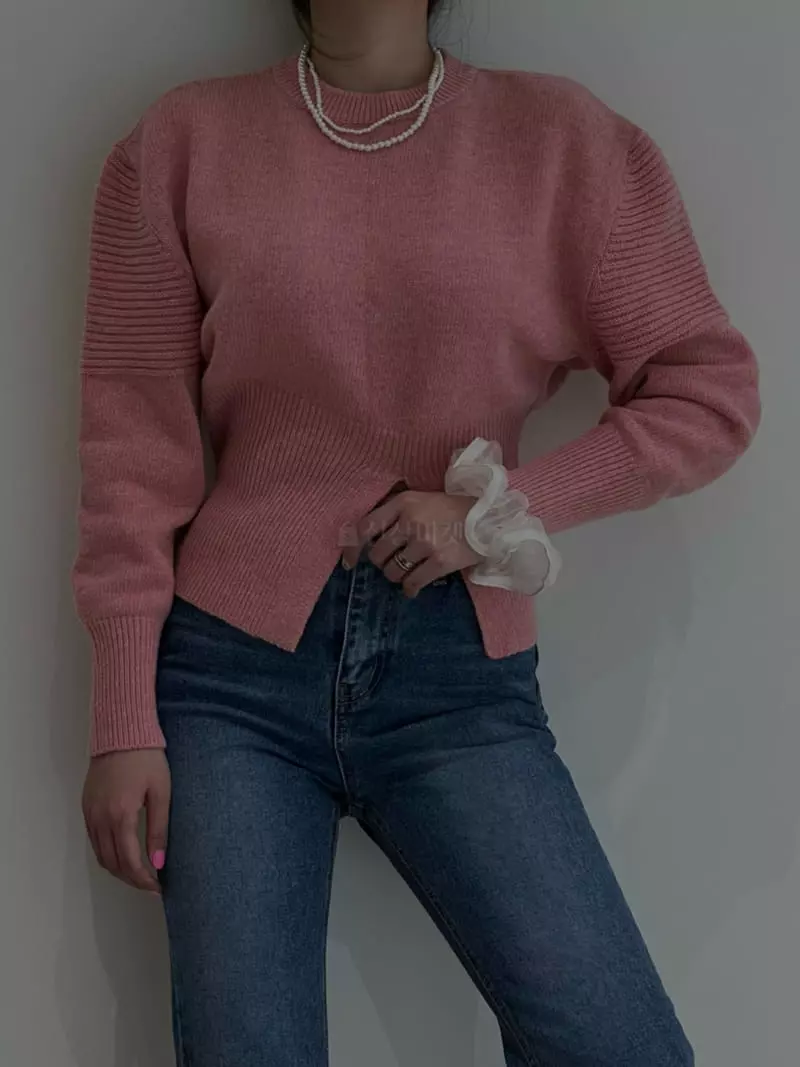 Douze - Korean Women Fashion - #momslook - Slit Puff Knit Tee - 6