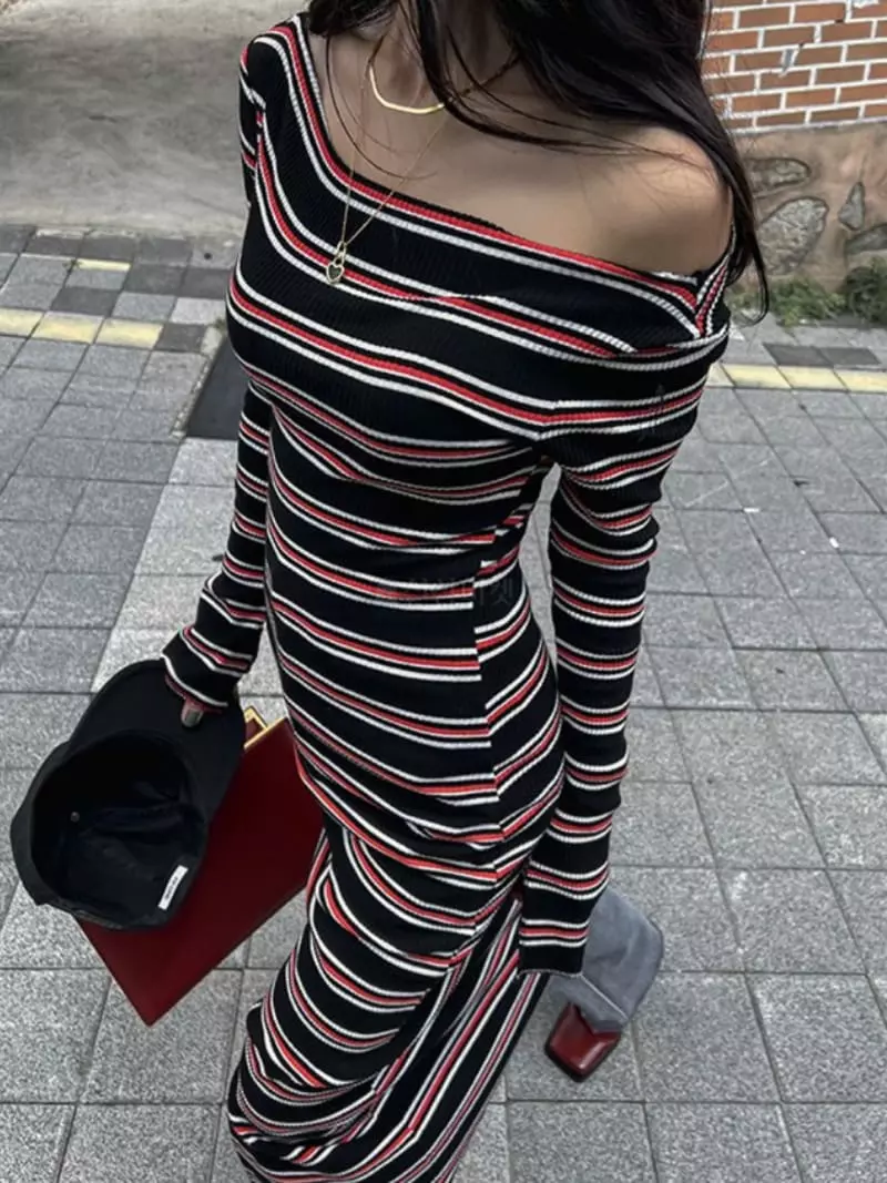 Douze - Korean Women Fashion - #momslook - Stripes Long One-piece - 2