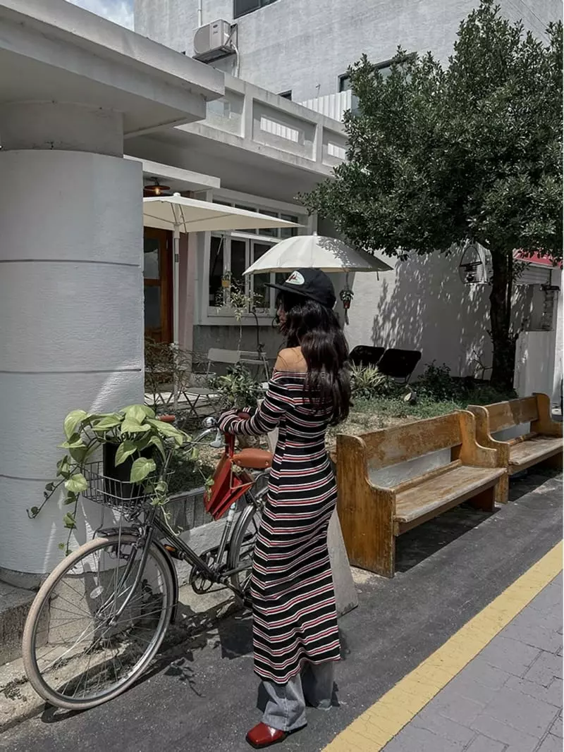Douze - Korean Women Fashion - #womensfashion - Stripes Long One-piece - 4
