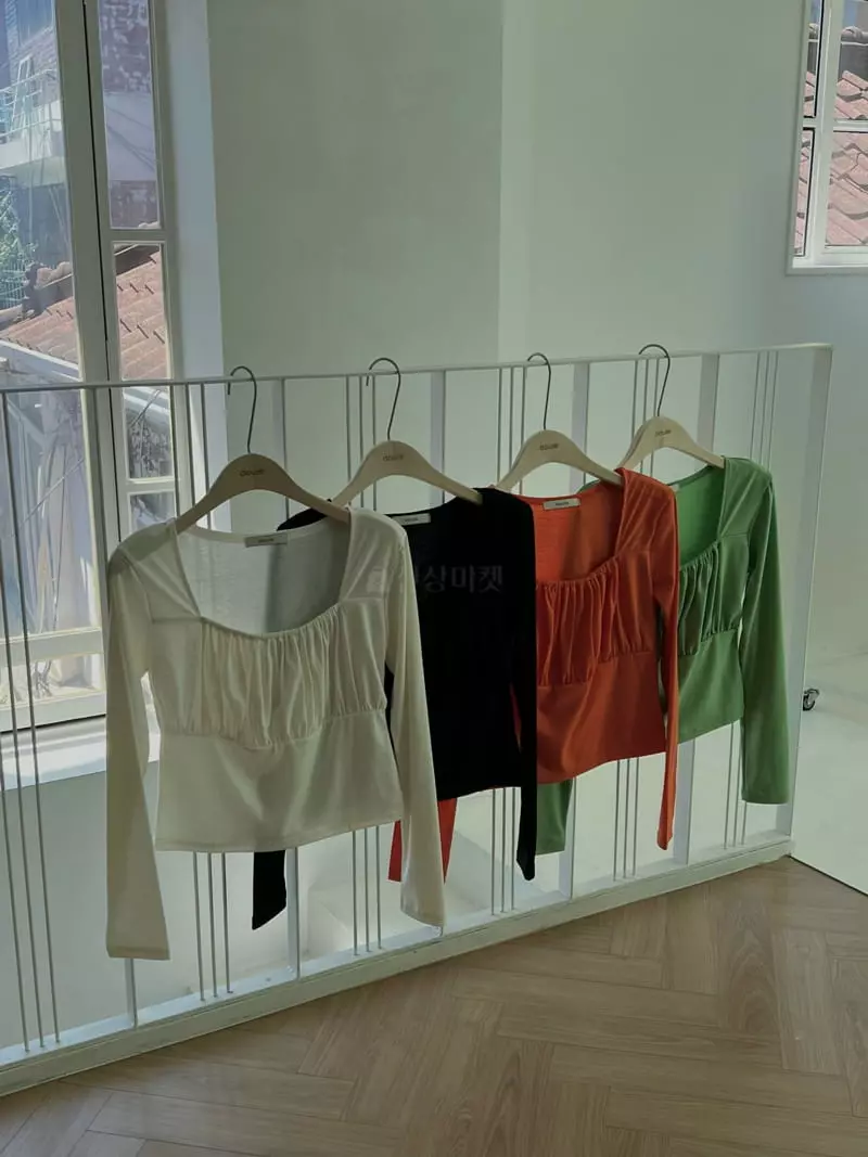 Douze - Korean Women Fashion - #momslook - Pop Up Shirring Tee - 5