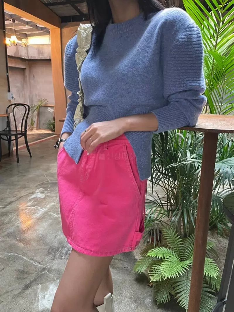 Douze - Korean Women Fashion - #womensfashion - Slit Puff Knit Tee