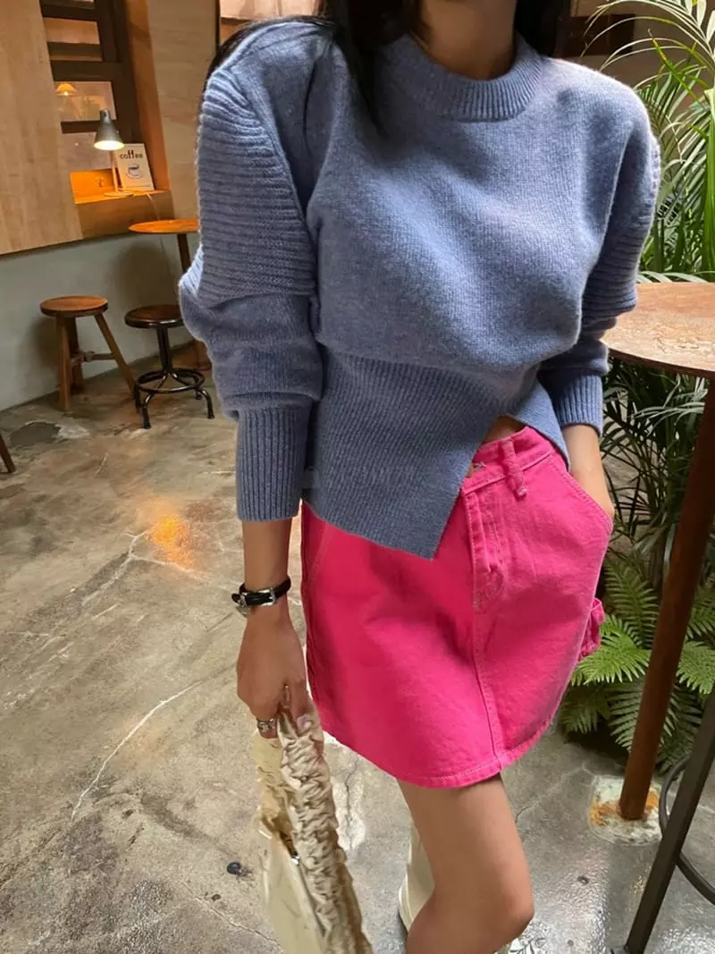Douze - Korean Women Fashion - #womensfashion - Slit Puff Knit Tee - 3