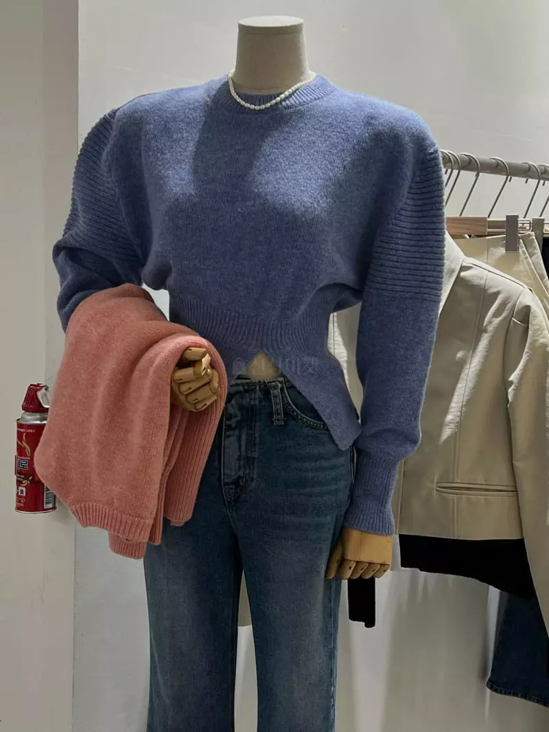 Douze - Korean Women Fashion - #womensfashion - Slit Puff Knit Tee - 5