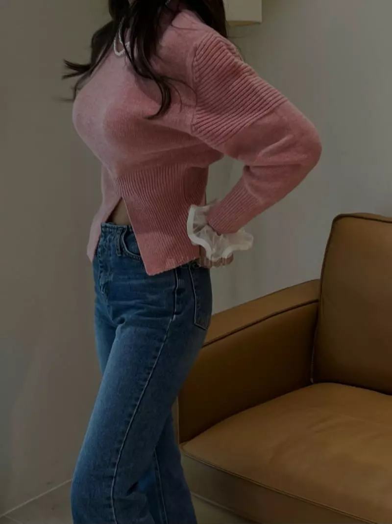 Douze - Korean Women Fashion - #womensfashion - Slit Puff Knit Tee - 9