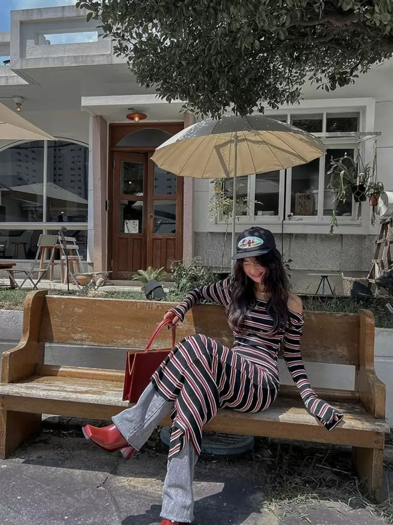 Douze - Korean Women Fashion - #womensfashion - Stripes Long One-piece