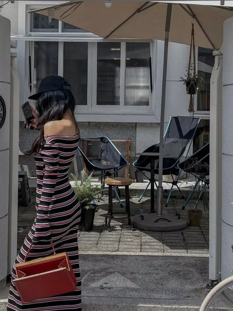 Douze - Korean Women Fashion - #womensfashion - Stripes Long One-piece - 5