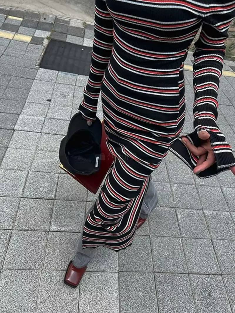 Douze - Korean Women Fashion - #womensfashion - Stripes Long One-piece - 7