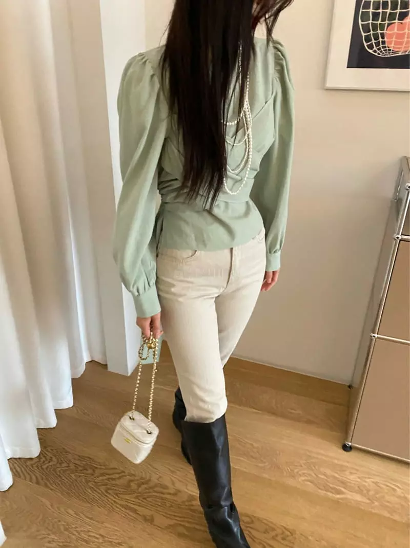 Duplo - Korean Women Fashion - #womensfashion - Puff Wrap Shirring Blouse - 4