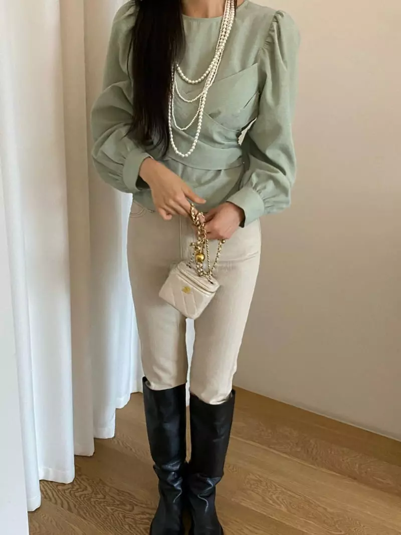 Duplo - Korean Women Fashion - #womensfashion - Puff Wrap Shirring Blouse
