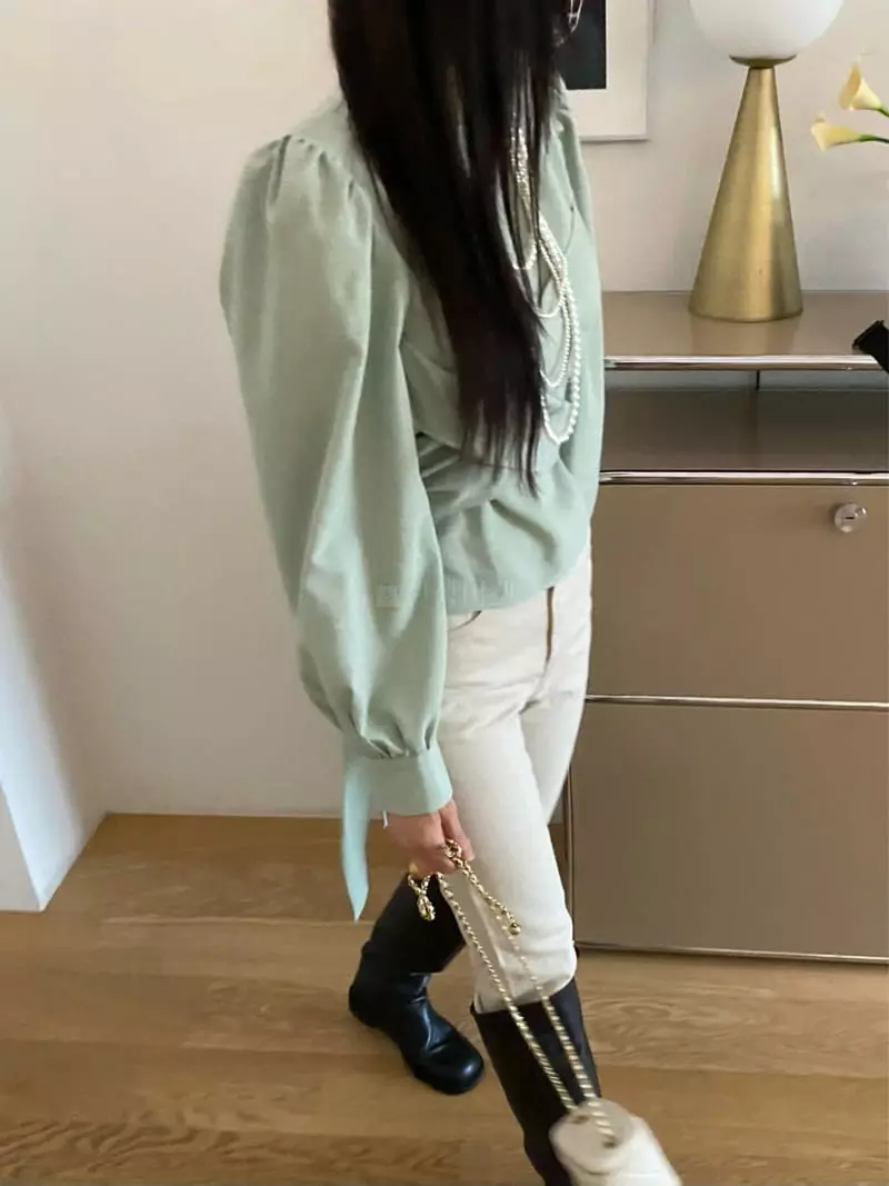Duplo - Korean Women Fashion - #womensfashion - Puff Wrap Shirring Blouse - 3