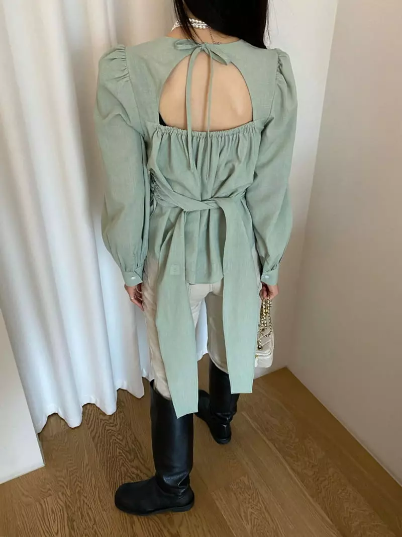 Duplo - Korean Women Fashion - #womensfashion - Puff Wrap Shirring Blouse - 5