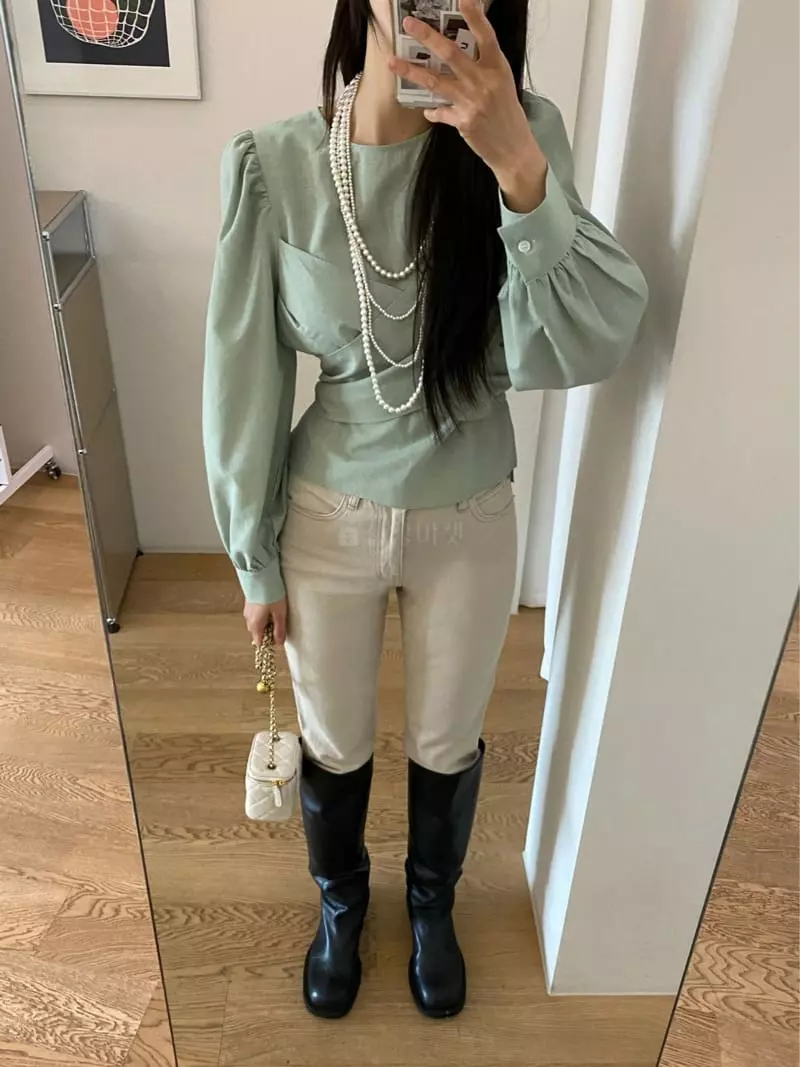 Duplo - Korean Women Fashion - #womensfashion - Puff Wrap Shirring Blouse - 7