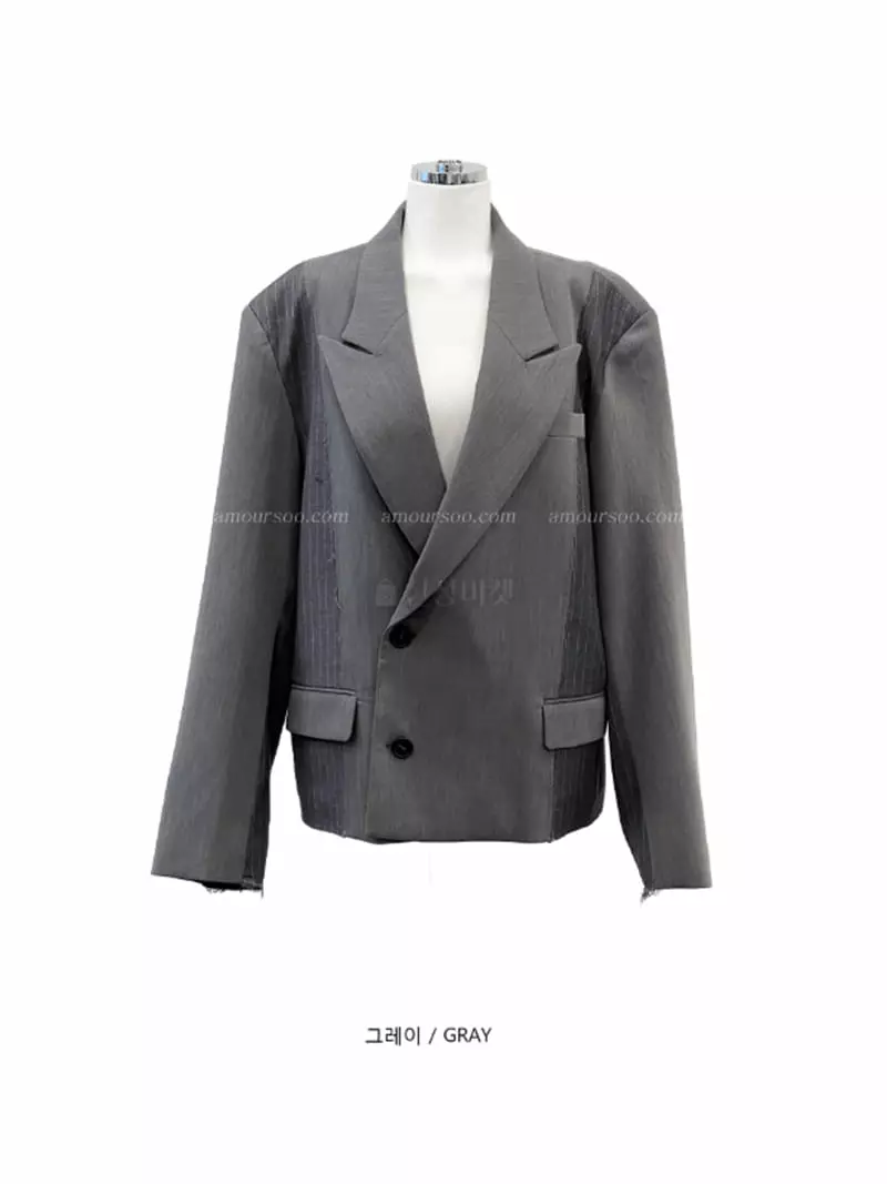 Earn - Korean Women Fashion - #womensfashion - Stripes Crop Deggi Jacket - 9