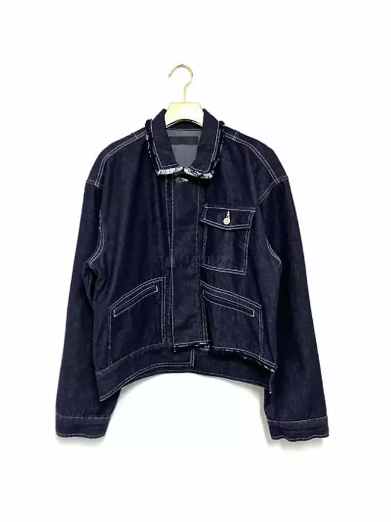 Earn - Korean Women Fashion - #womensfashion - Unbalance Washing Crop Denim Jacket - 9