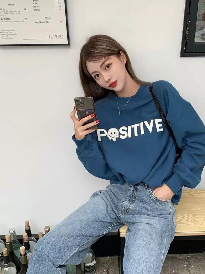 Edison Store - Korean Women Fashion - #momslook - Positive Simbol Sweatshirt - 4