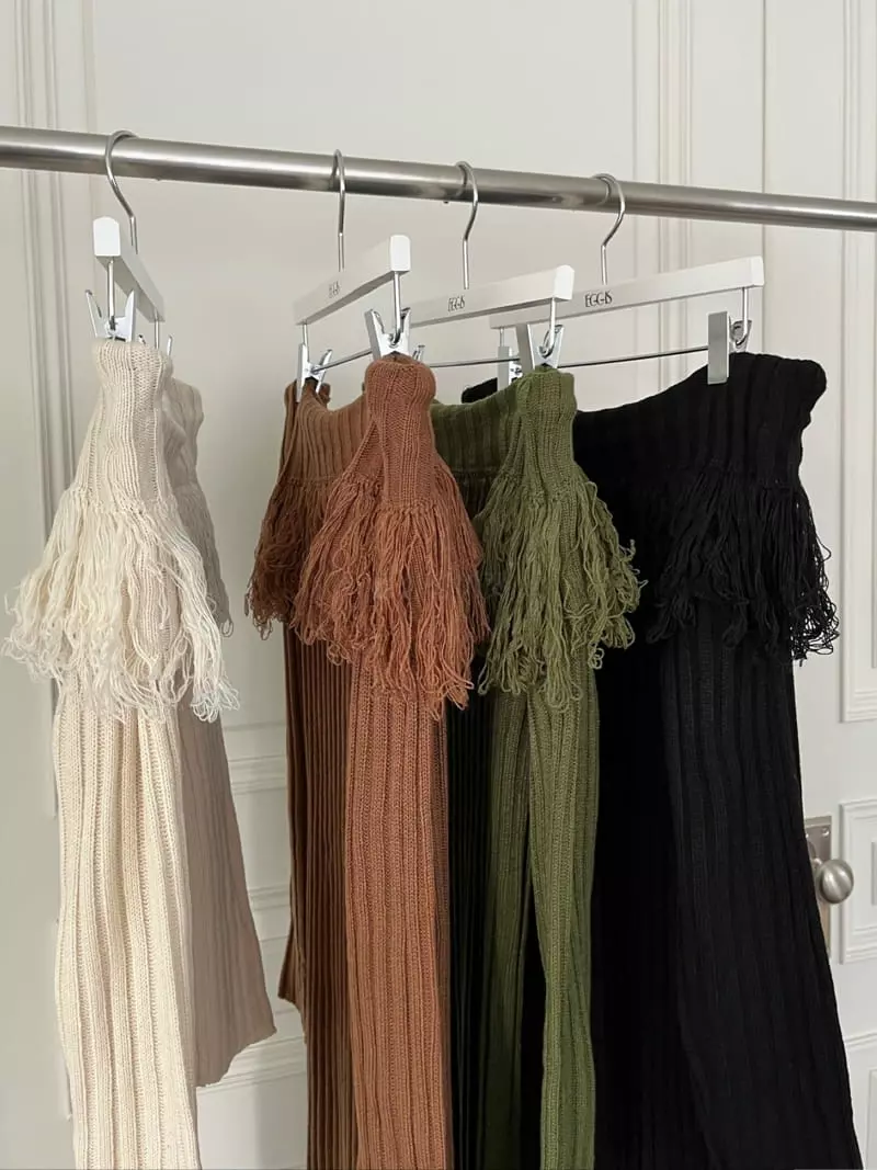Egg Is - Korean Women Fashion - #momslook - Turnning Fringe Knit One-piece - 8