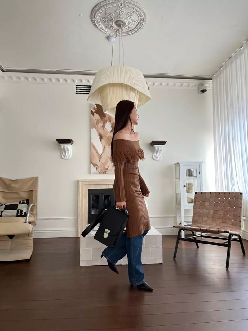 Egg Is - Korean Women Fashion - #restrostyle - Turnning Fringe Knit One-piece - 4