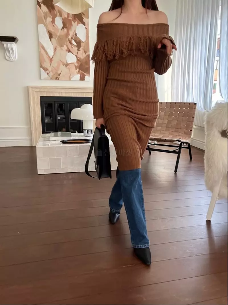 Egg Is - Korean Women Fashion - #shopsmall - Turnning Fringe Knit One-piece - 5