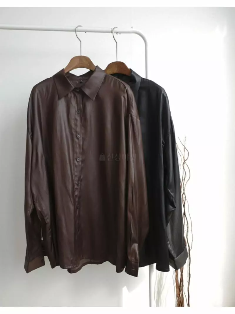 Enten - Korean Women Fashion - #momslook - Silky Leather Shirt - 11