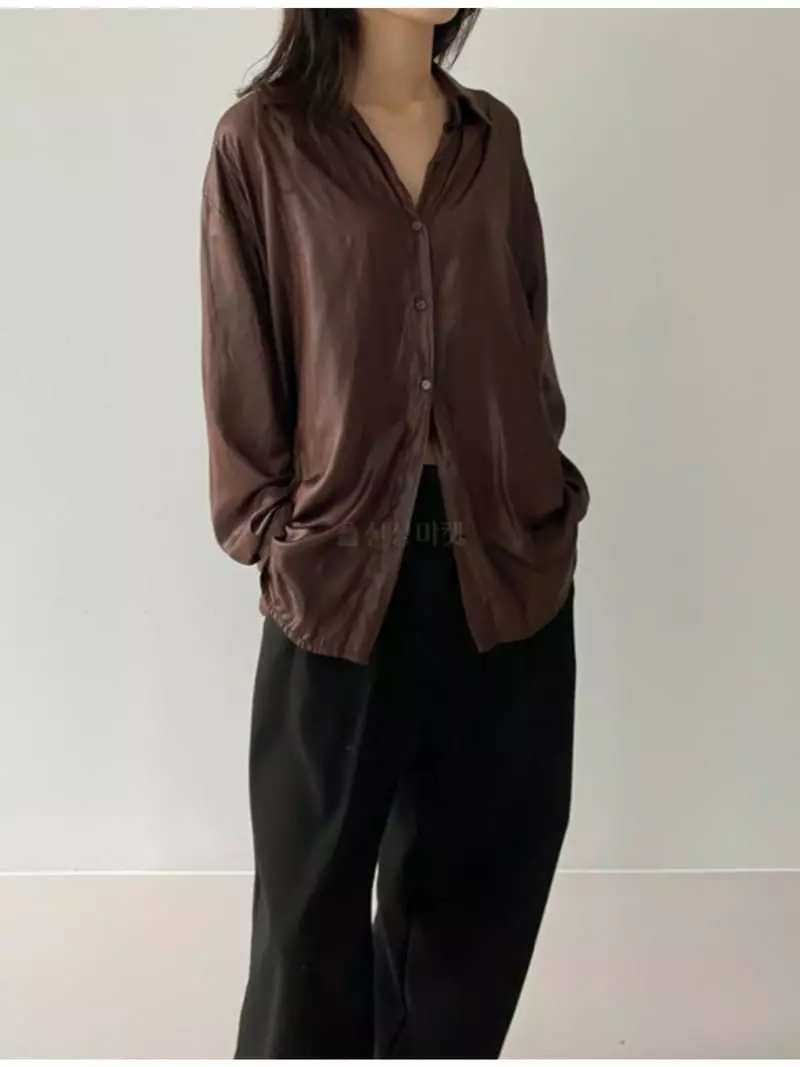 Enten - Korean Women Fashion - #momslook - Silky Leather Shirt - 5