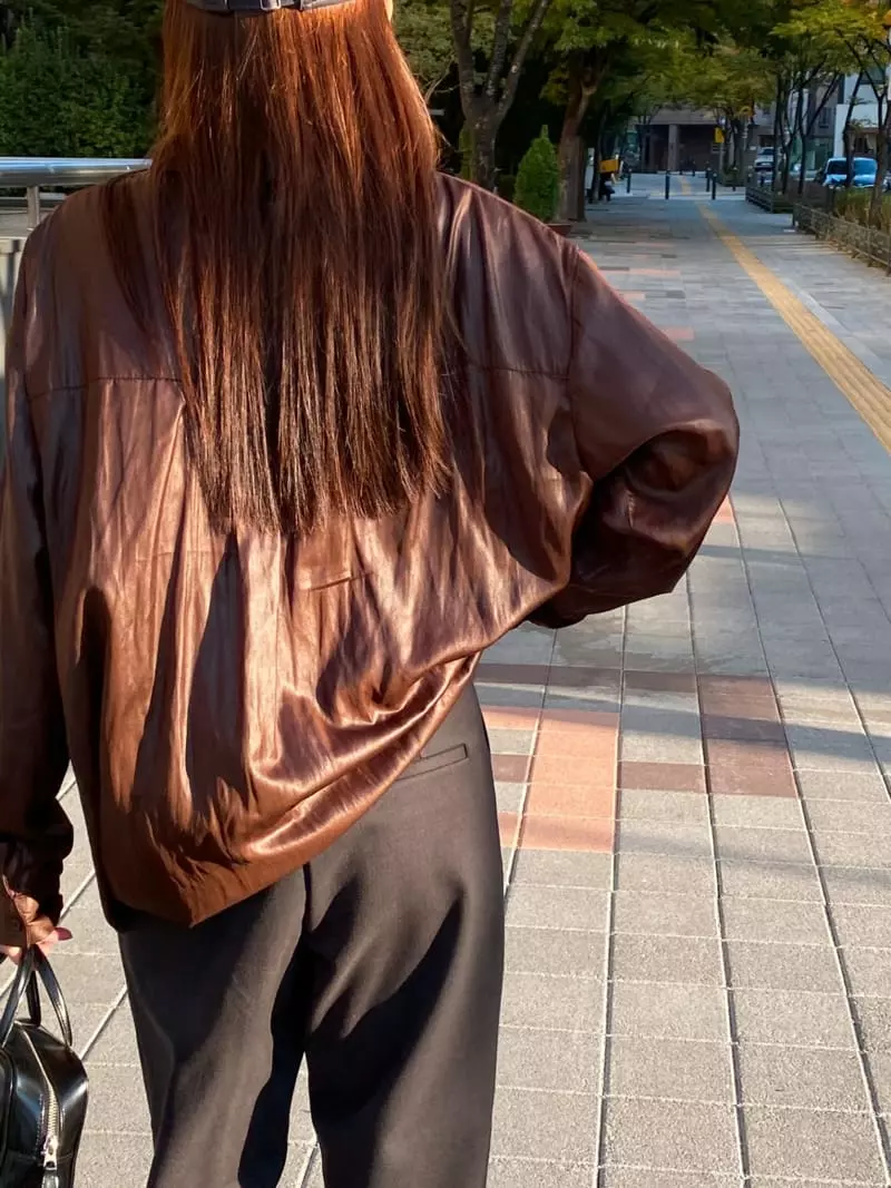 Enten - Korean Women Fashion - #momslook - Silky Leather Shirt - 9