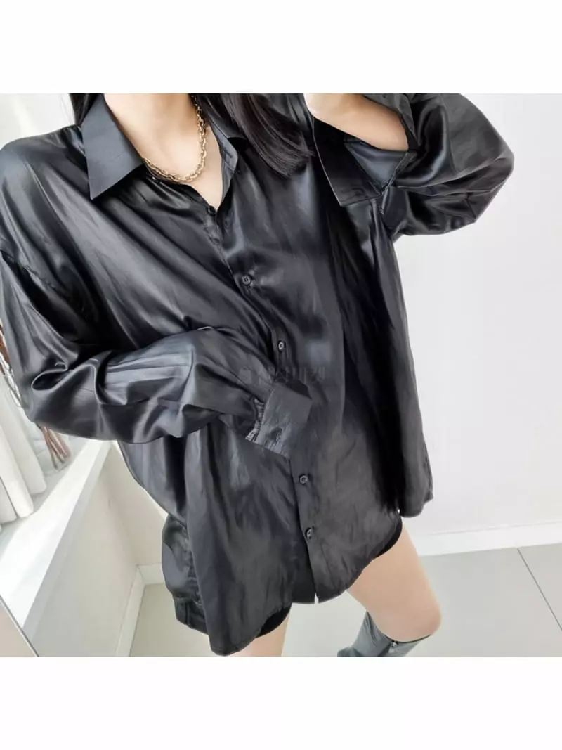 Enten - Korean Women Fashion - #shopsmall - Silky Leather Shirt - 2
