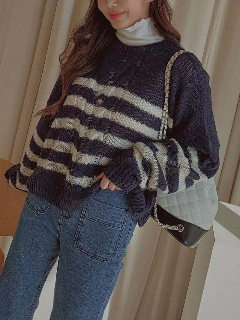 Fabric Seoul - Korean Women Fashion - #momslook - Alpaca Stripes Knit Tee - 6