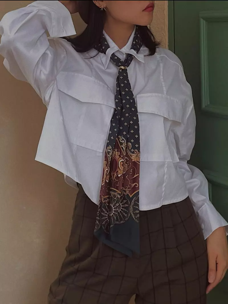 Fabric Seoul - Korean Women Fashion - #momslook - Scarf Pocket Shirt - 3